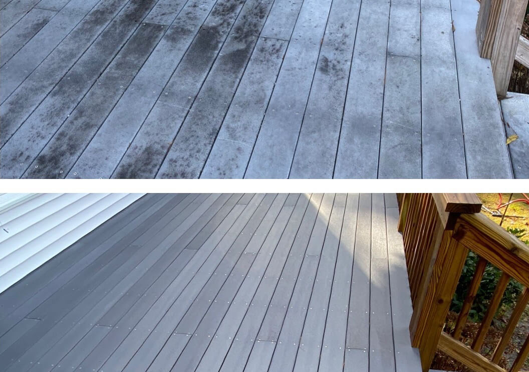 Deck pressure washing before and after image