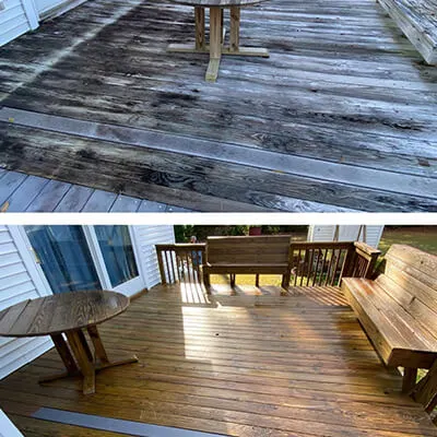 Deck pressure washing before and after